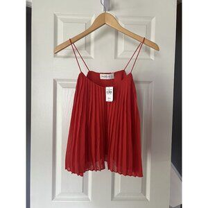 Abercrombie & Fitch Red Pleated Cami Top XS | Flowy Sheer Summer Blouse NWT